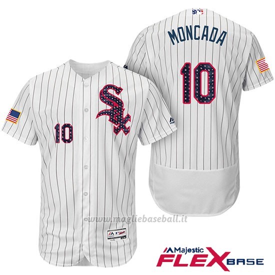 Maglia Baseball Uomo Chicago White Sox 2017 Estrellas Y Rayas 10 Yoan Moncada Bianco Flex Base